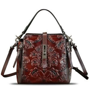 7544 Leather Purses and Handbags Retro Embossed Crossbody Shoulder Bag